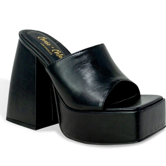 Chunky Platform Sandals for Women Slip On Square Toe Platform Mules - Picture 2 of 5